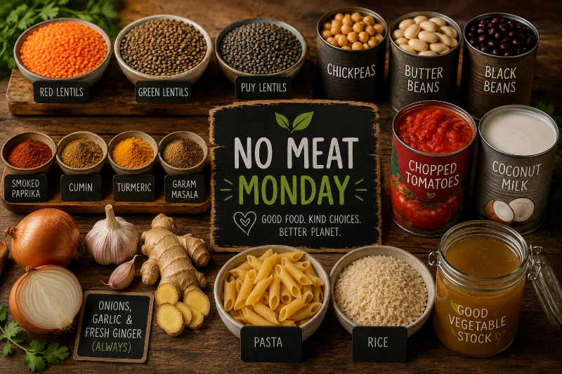 Pantry staples used for No Meat Monday cooking
