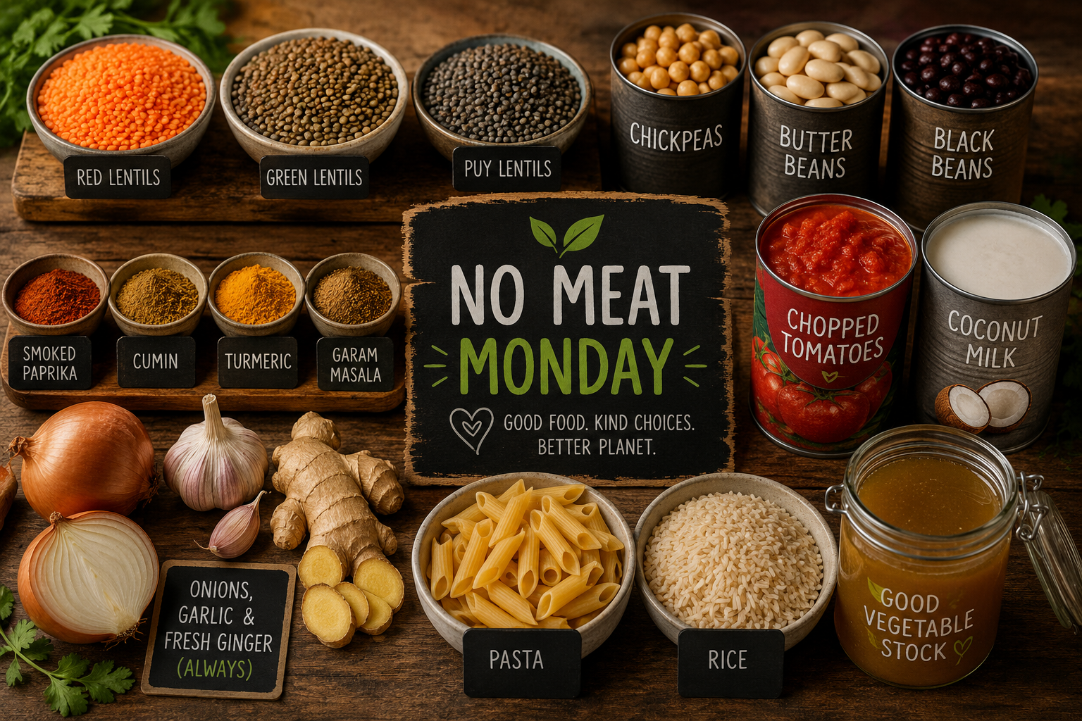 Pantry staples used for No Meat Monday cooking