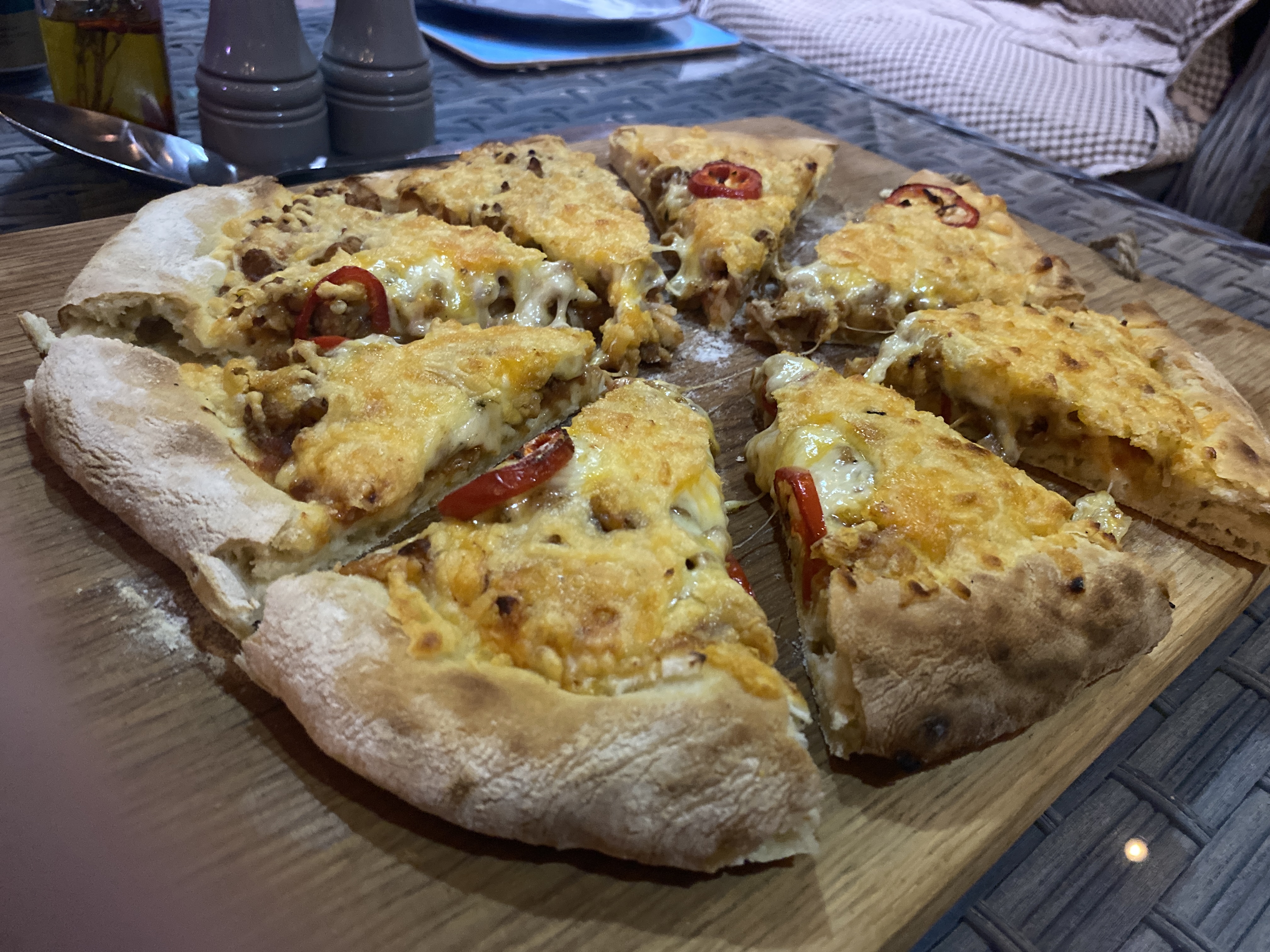 Vegetarian meat-feast style pizza